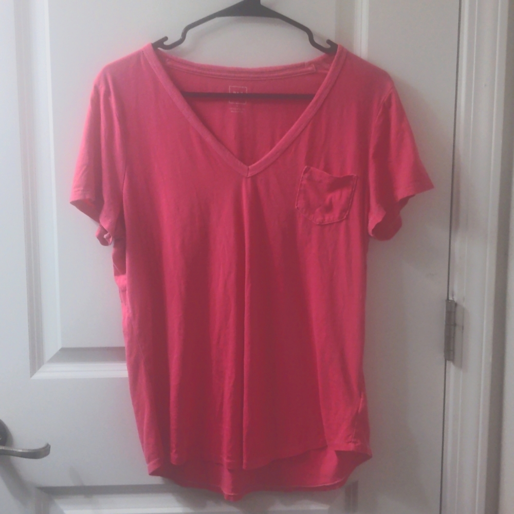 L Gap Vintage Wash V-Neck Short Sleeve T-shirt Women Pink Relaxed Fit